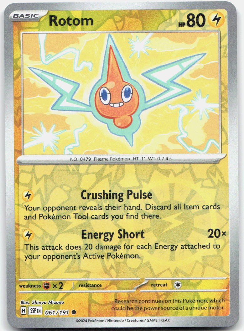 Rotom Reverse Holo Common SV08: Surging Sparks 061/191 NM