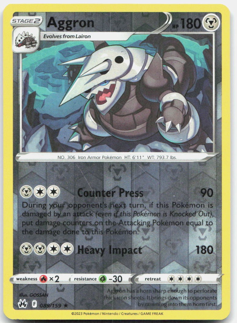 Aggron 089/159 Holo Rare Crown Zenith Pokemon Reverse Holo Near Mint