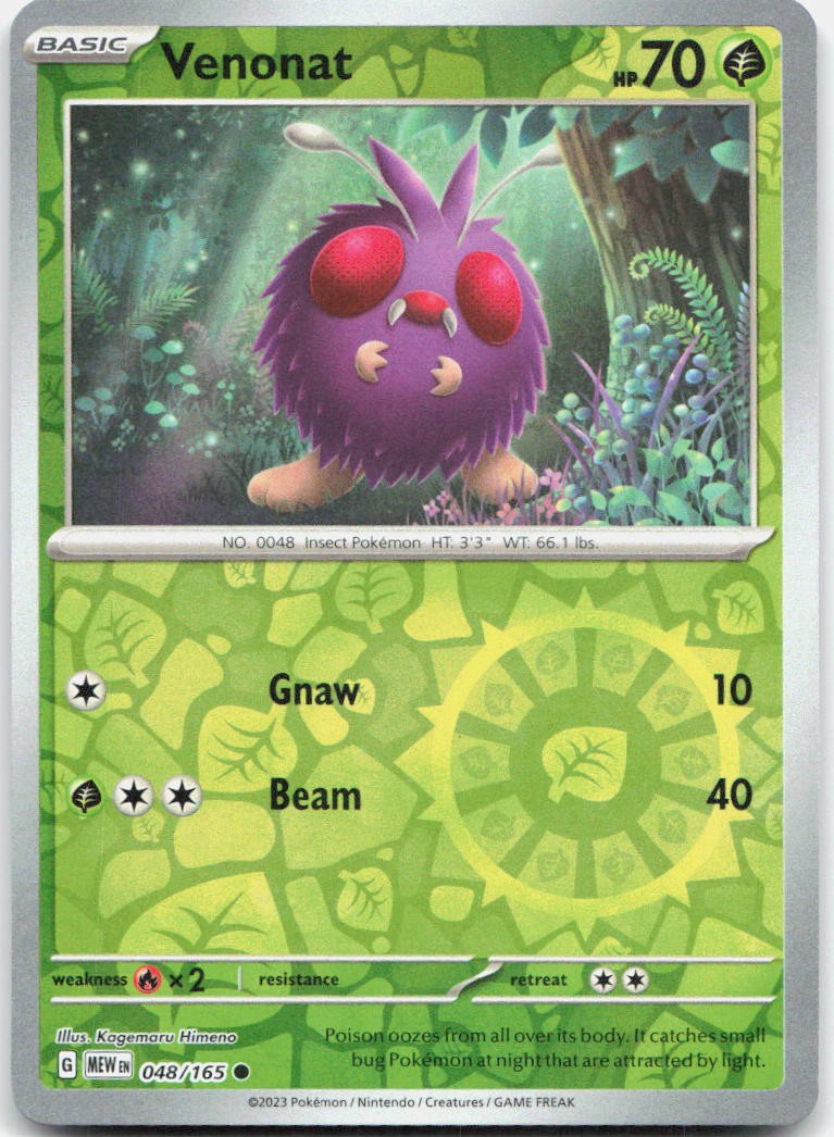 Venonat 048/165 Common 151 Pokemon Reverse Holo Near Mint
