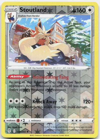 Stoutland Reverse Holo Rare SWSH07: Evolving Skies 135/203 NM