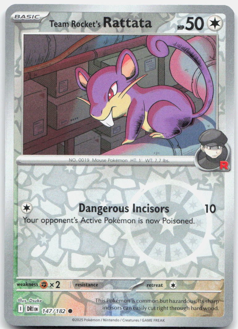 Team Rocket's Rattata 147/182 Common Destined Rivals Pokemon Reverse Holo NM