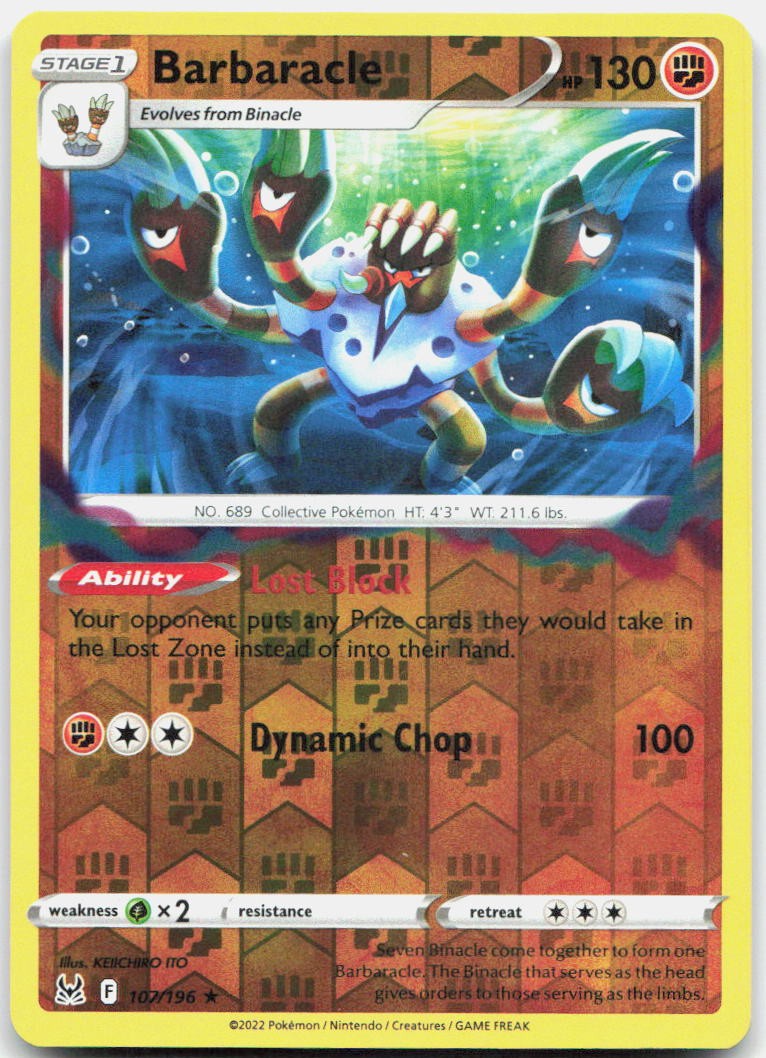 Barbaracle Reverse Holo Holo Rare SWSH11: Lost Origin 107/196 NM