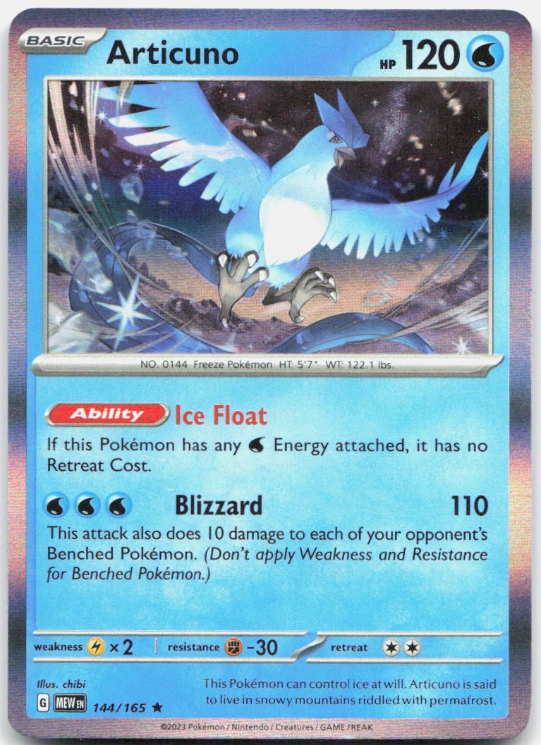 Articuno 144/165 Rare 151 Pokemon Holo Near Mint