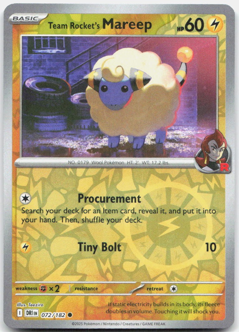 Team Rocket's Mareep 072/182 Common Destined Rivals Pokemon Reverse Holo NM