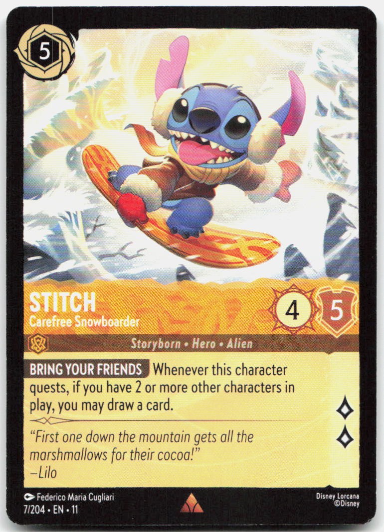 Stitch - Carefree Snowboarder Rare Winterspell 7/204 NM