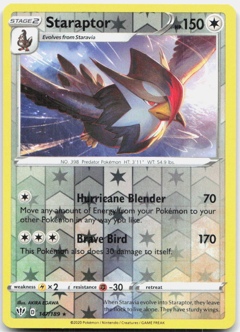 Staraptor 147/189 Rare Darkness Ablaze Pokemon Reverse Holo Near Mint