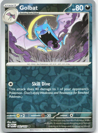 Golbat 042/165 Uncommon 151 Pokemon Reverse Holo Near Mint