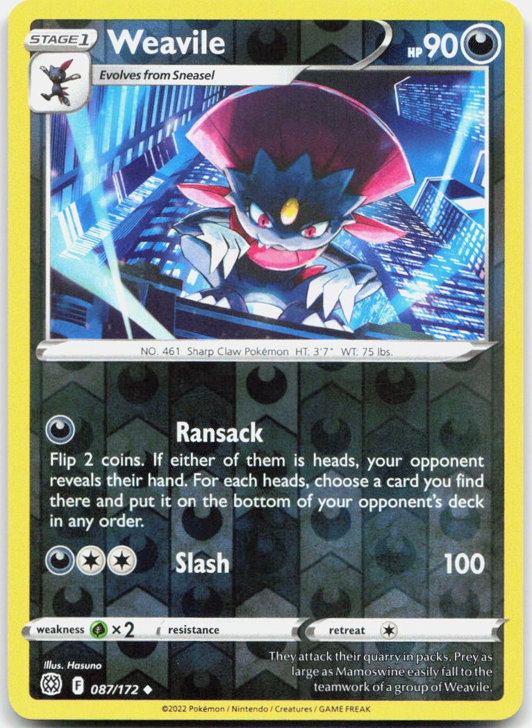 Weavile 087/172 Uncommon Brilliant Stars Pokemon Reverse Holo Near Mint