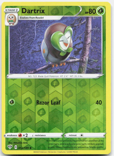 Dartrix 012/189 Uncommon Darkness Ablaze Pokemon Reverse Holo Near Mint