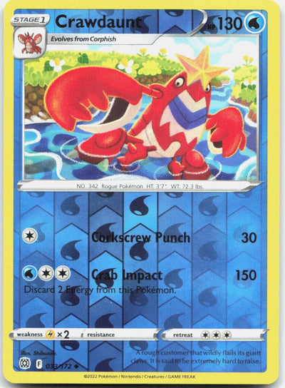 Crawdaunt 033/172 Uncommon Brilliant Stars Pokemon Reverse Holo Near Mint