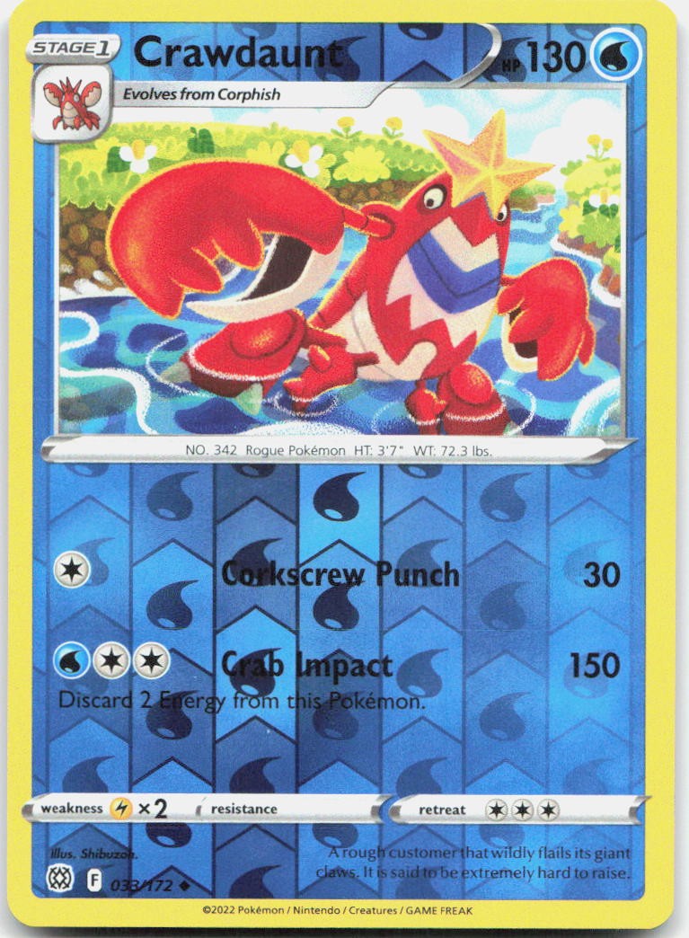 Crawdaunt 033/172 Uncommon Brilliant Stars Pokemon Reverse Holo Near Mint