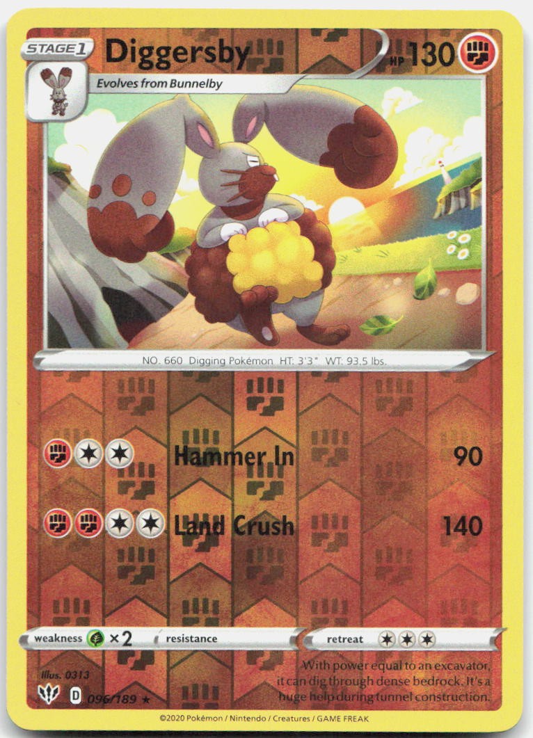 Diggersby 096/189 Rare Darkness Ablaze Pokemon Reverse Holo Near Mint