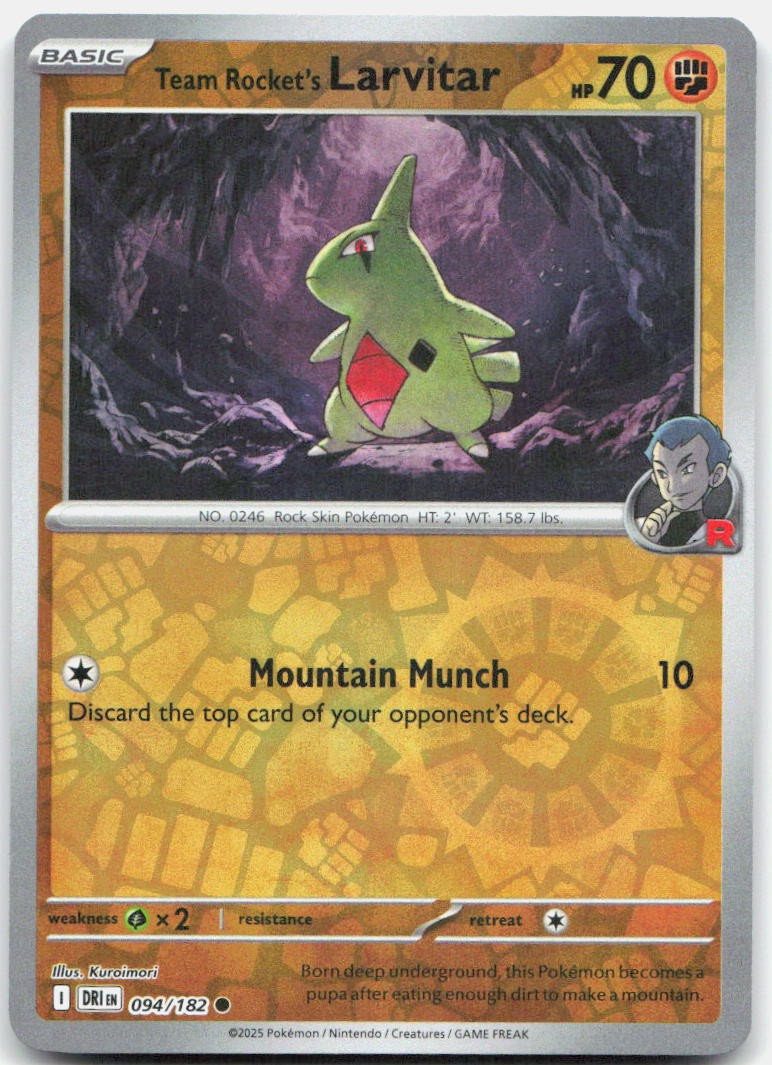 Team Rocket's Larvitar 094/182 Common Destined Rivals Pokemon Reverse Holo NM