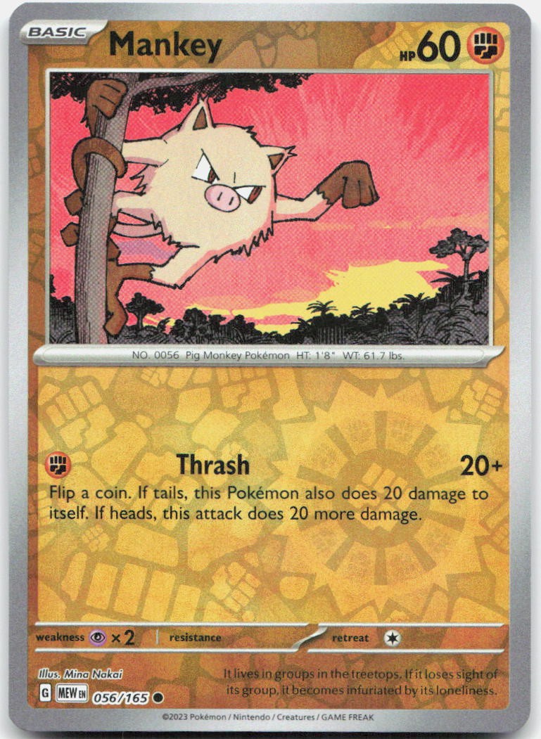Mankey 056/165 Common 151 Pokemon Reverse Holo Near Mint