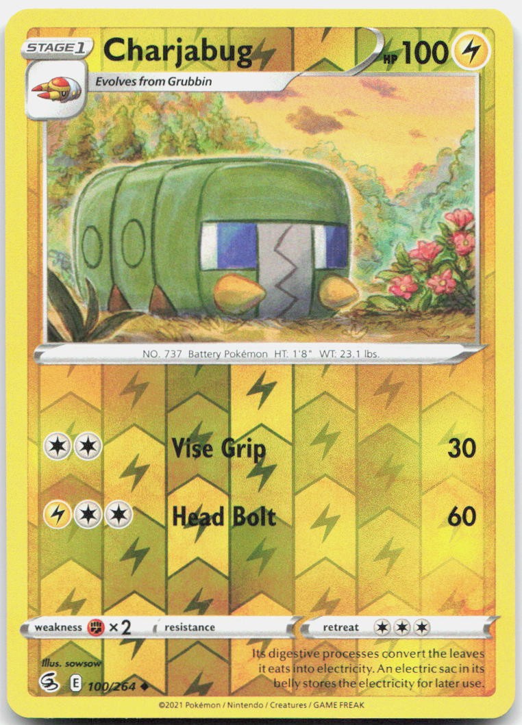 Charjabug 100/264 Uncommon Fusion Strike Pokemon Reverse Holo Near Mint