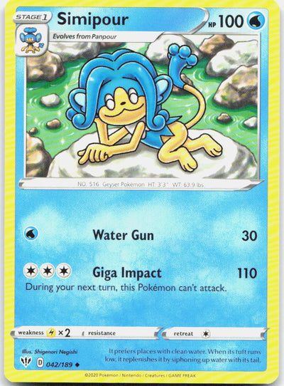 Simipour 042/189 Uncommon Darkness Ablaze Pokemon Near Mint