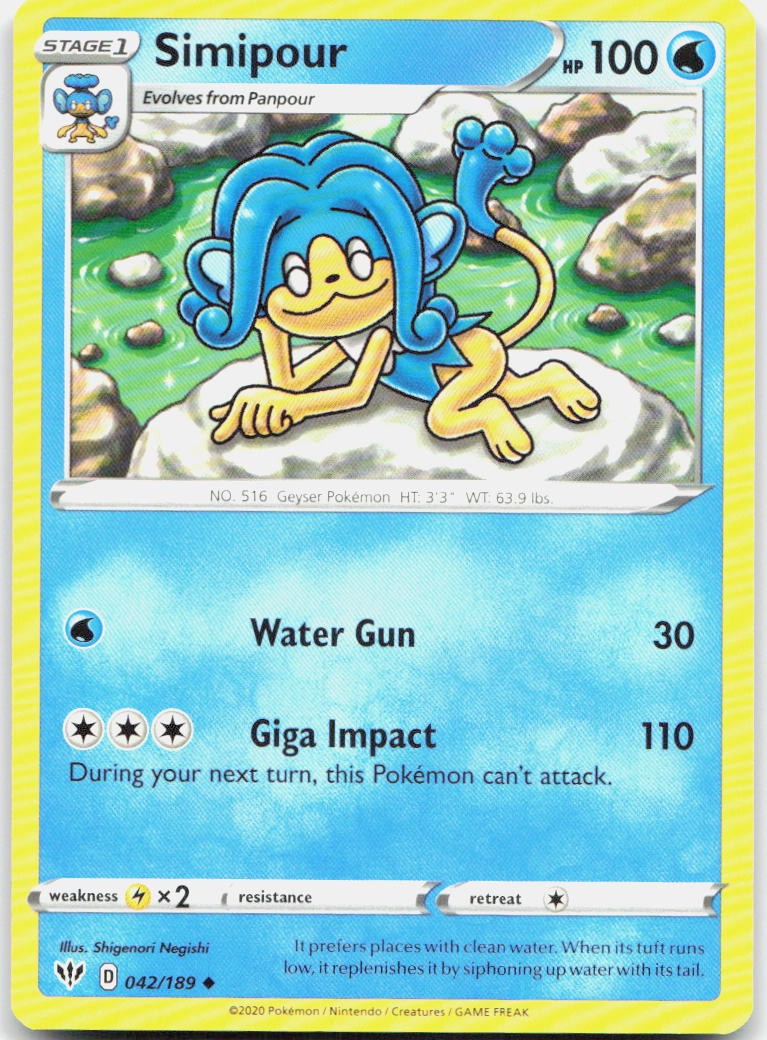 Simipour 042/189 Uncommon Darkness Ablaze Pokemon Near Mint