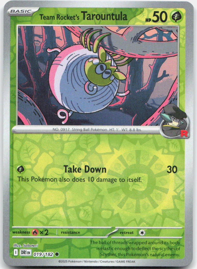 Team Rocket's Tarountula 019/182 Common Destined Rivals Pokemon Reverse Holo NM
