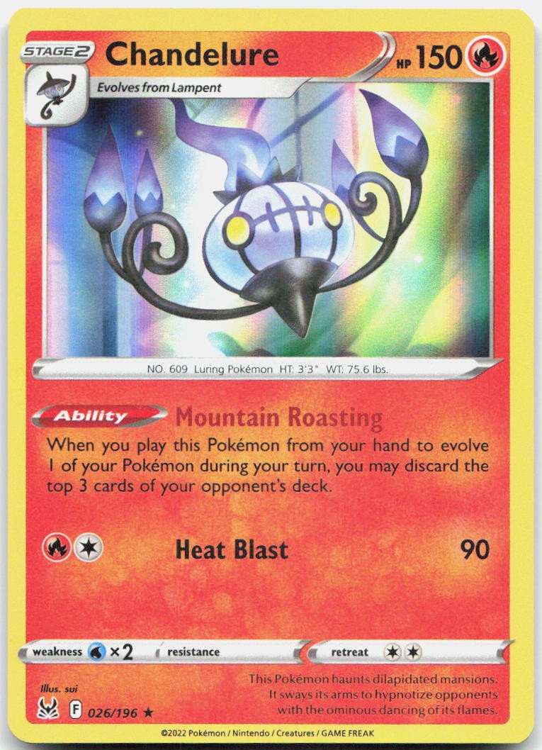 Chandelure 026/196 Holo Rare Lost Origin Pokemon Near Mint