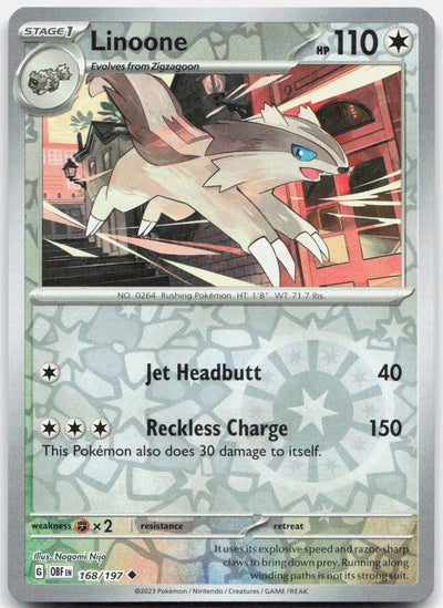 Linoone Reverse Holo Uncommon SV03: Obsidian Flames 168/197 NM