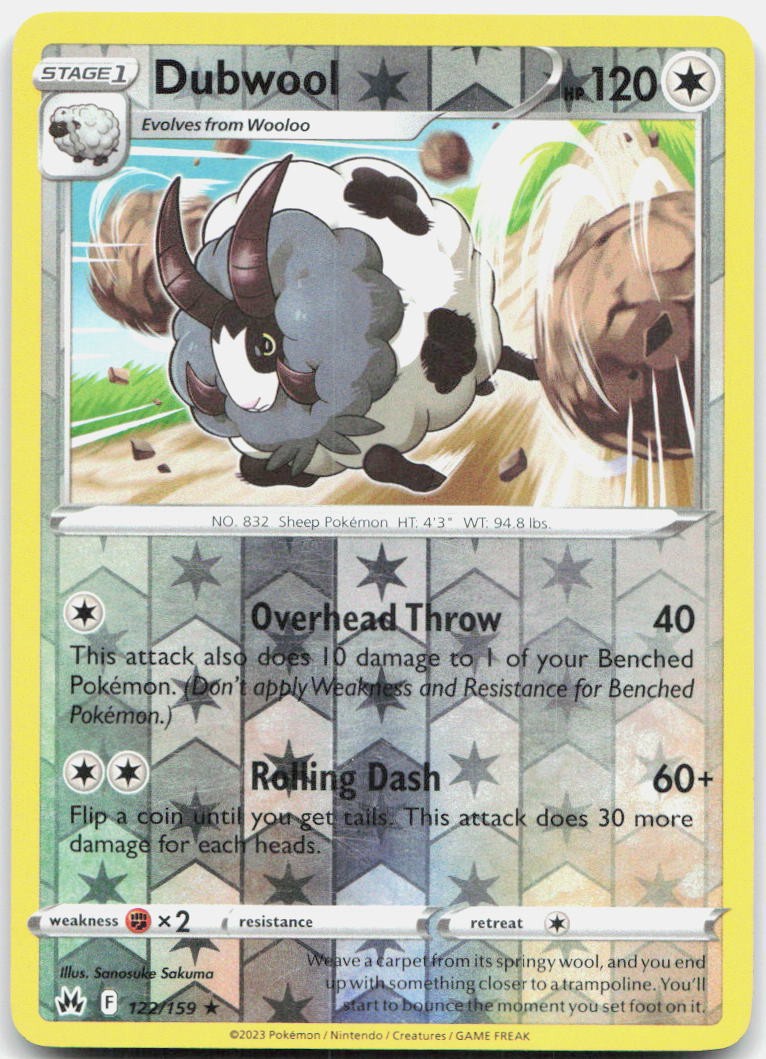 Dubwool 122/159 Rare Crown Zenith Pokemon Reverse Holo Near Mint