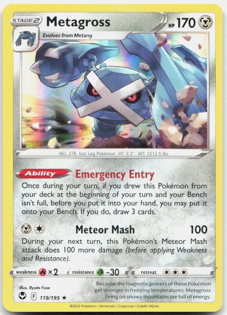 Metagross 119/195 Holo Rare Silver Tempest Pokemon Near Mint