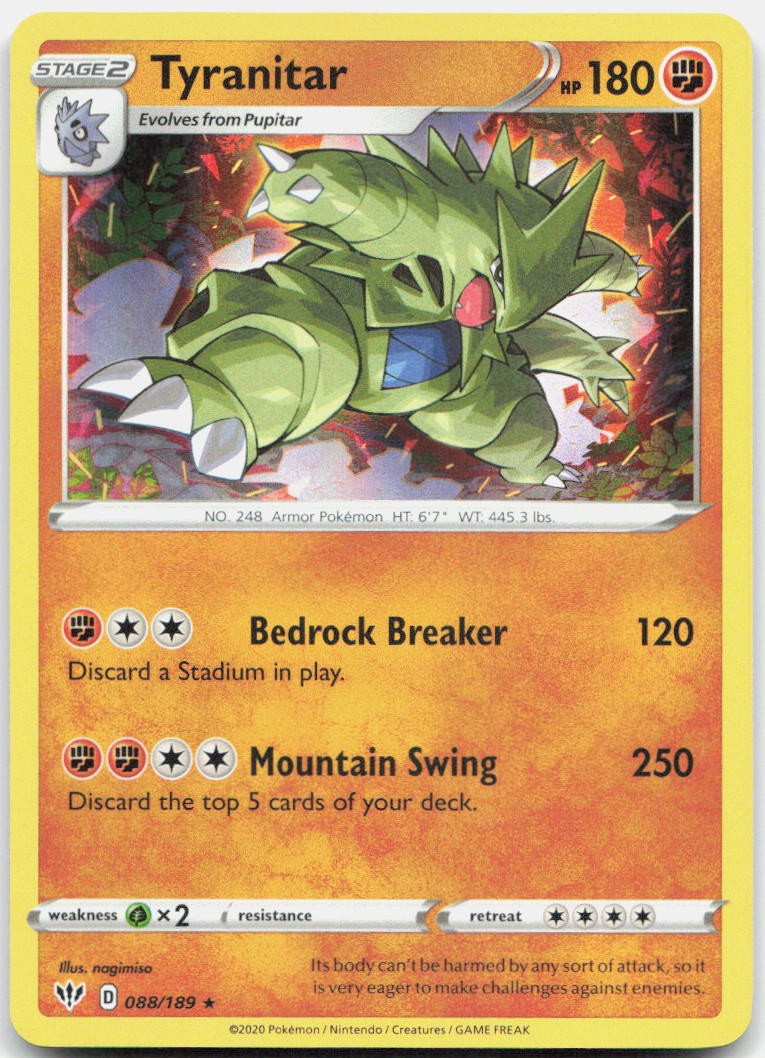Tyranitar Holo Rare SWSH03: Darkness Ablaze 088/189 NM