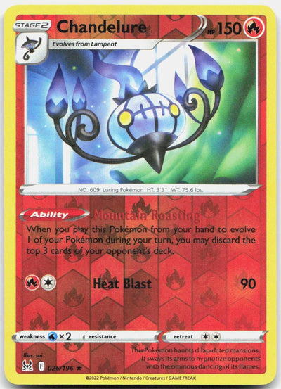 Chandelure 026/196 Rare Lost Origin Pokemon Reverse Holo Near Mint