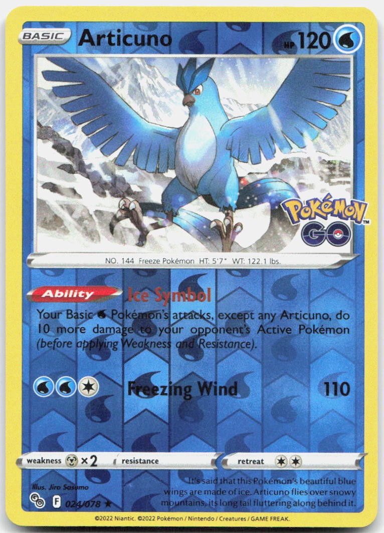 Articuno 024/078 Rare Pokemon GO Pokemon Reverse Holo Near Mint