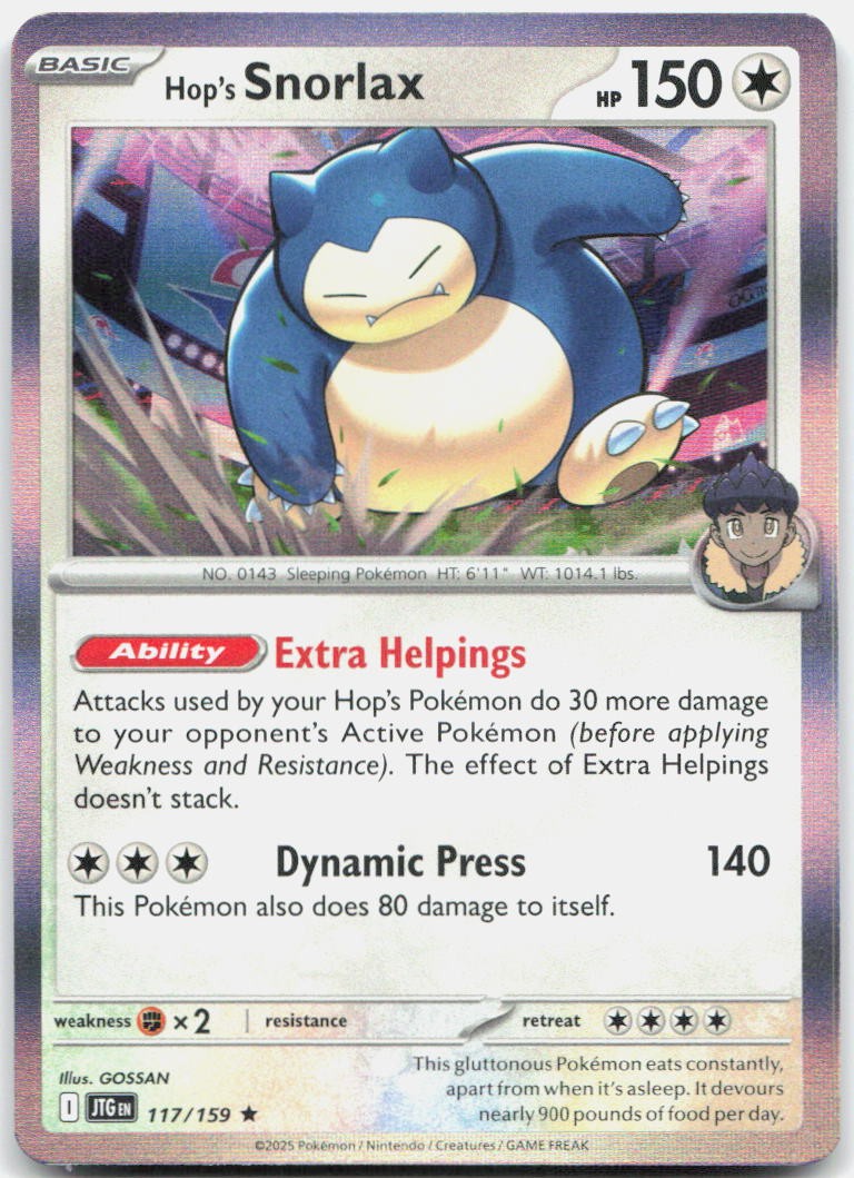 Hop's Snorlax Holo Rare SV09: Journey Together 117/159 NM