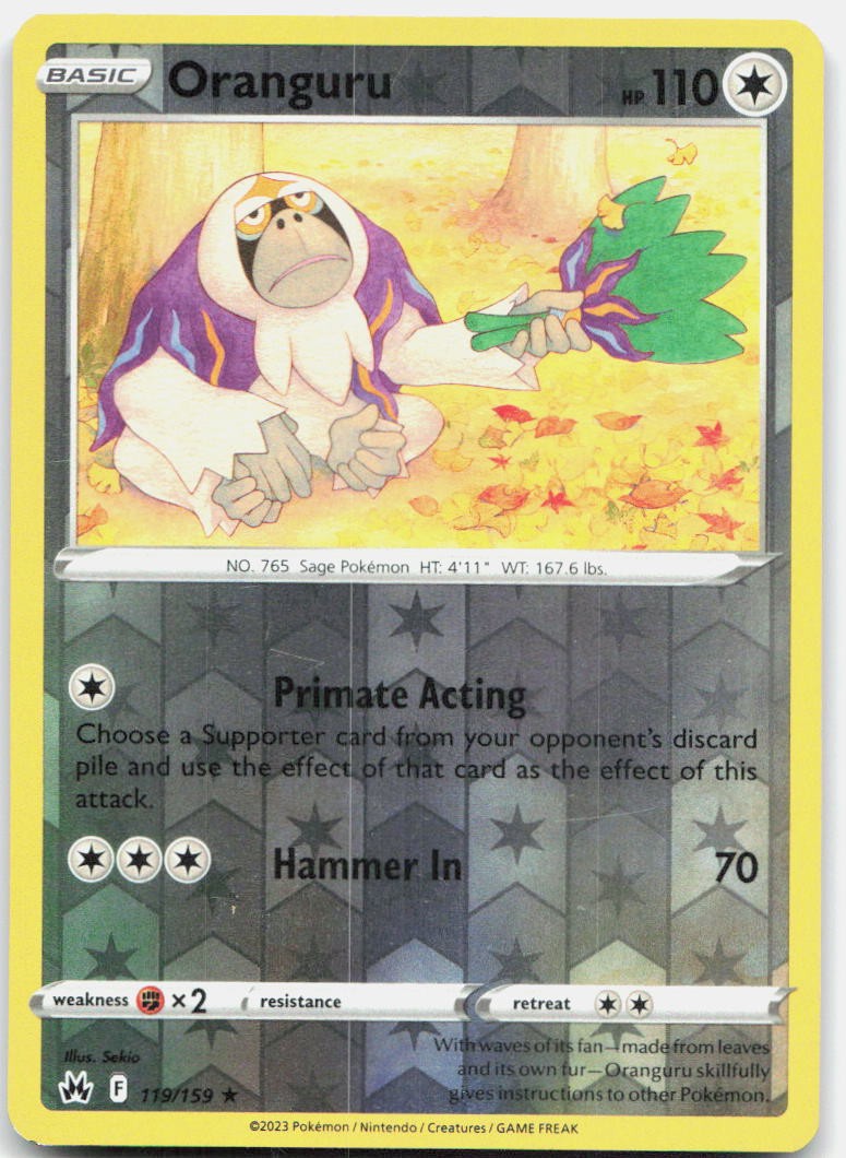 Oranguru 119/159 Rare Crown Zenith Pokemon Reverse Holo Near Mint