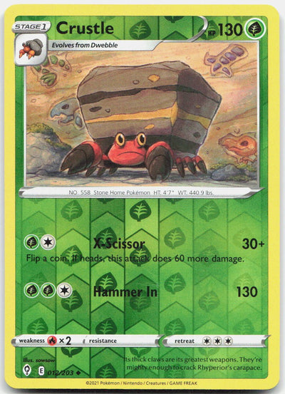 Crustle 012/203 Uncommon Evolving Skies Pokemon Reverse Holo Near Mint