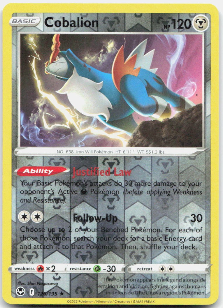 Cobalion 126/195 Rare Silver Tempest Pokemon Reverse Holo Near Mint