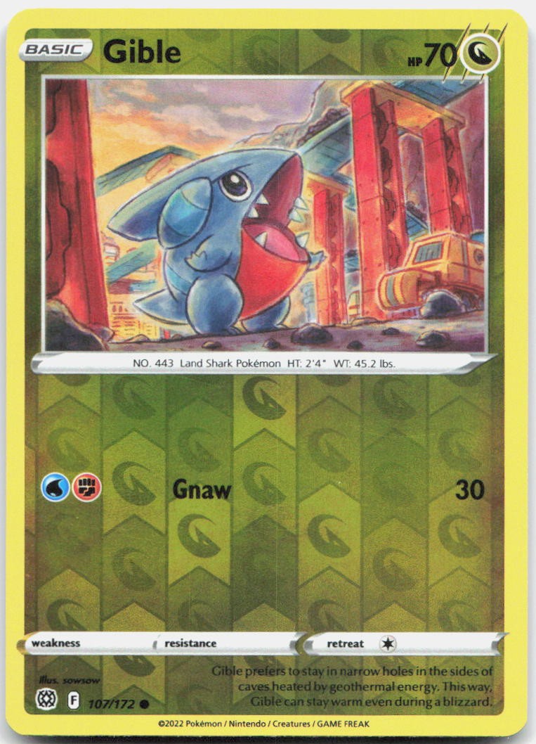 Gible 107/172 Common Brilliant Stars Pokemon Reverse Holo Near Mint