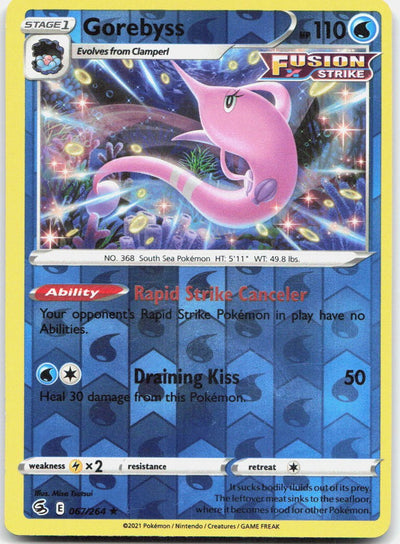 Gorebyss 067/264 Rare Fusion Strike Pokemon Reverse Holo Near Mint