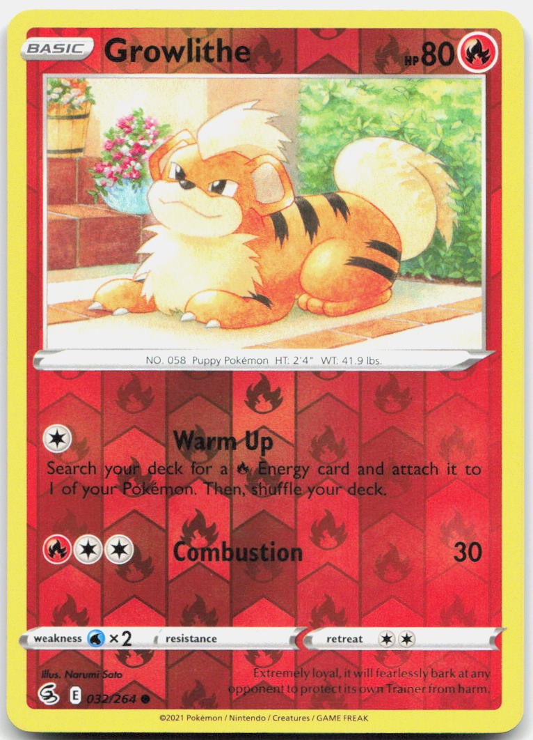 Growlithe Reverse Holo Common SWSH08: Fusion Strike 032/264 NM