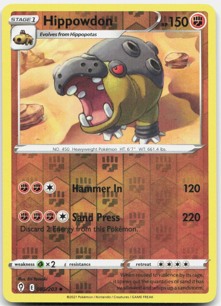 Hippowdon 085/203 Uncommon Evolving Skies Pokemon Reverse Holo Near Mint