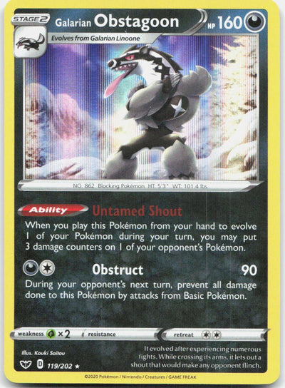 Galarian Obstagoon 119/202 Holo Rare Sword & Shield Pokemon Holo Near Mint
