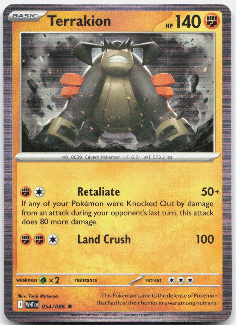 Terrakion 054/086 Holo Rare White Flare Pokemon Near Mint