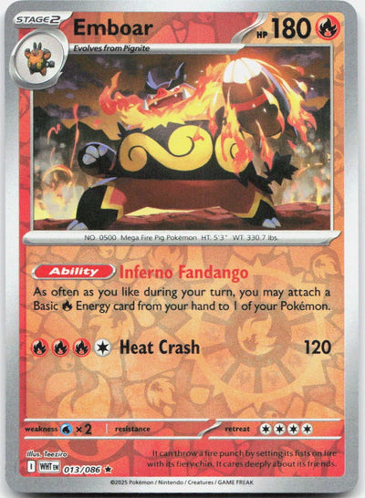 Emboar 013/086 Rare White Flare Pokemon Reverse Holo Near Mint