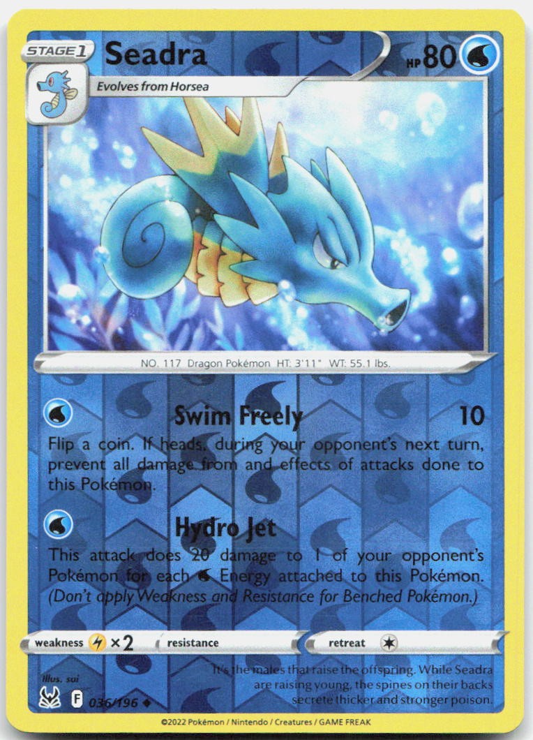 Seadra Reverse Holo Uncommon SWSH11: Lost Origin 036/196 NM