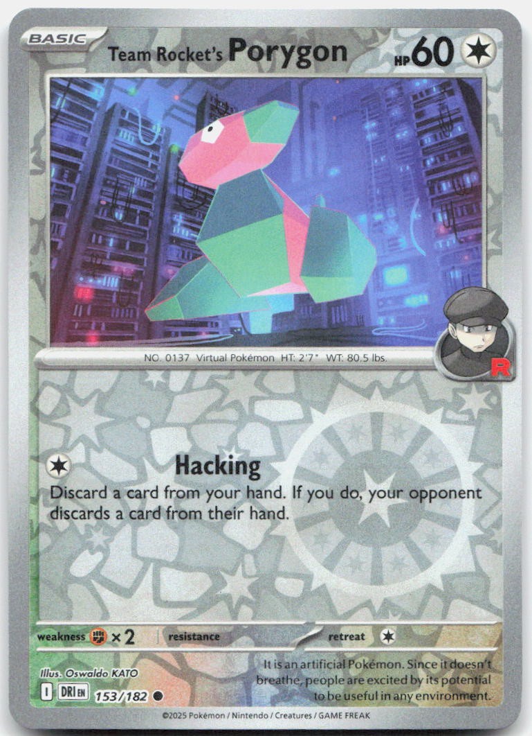 Team Rocket's Porygon 153/182 Common Destined Rivals Pokemon Reverse Holo NM
