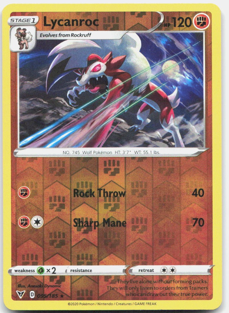 Lycanroc 095/185 Rare Vivid Voltage Pokemon Reverse Holo Near Mint