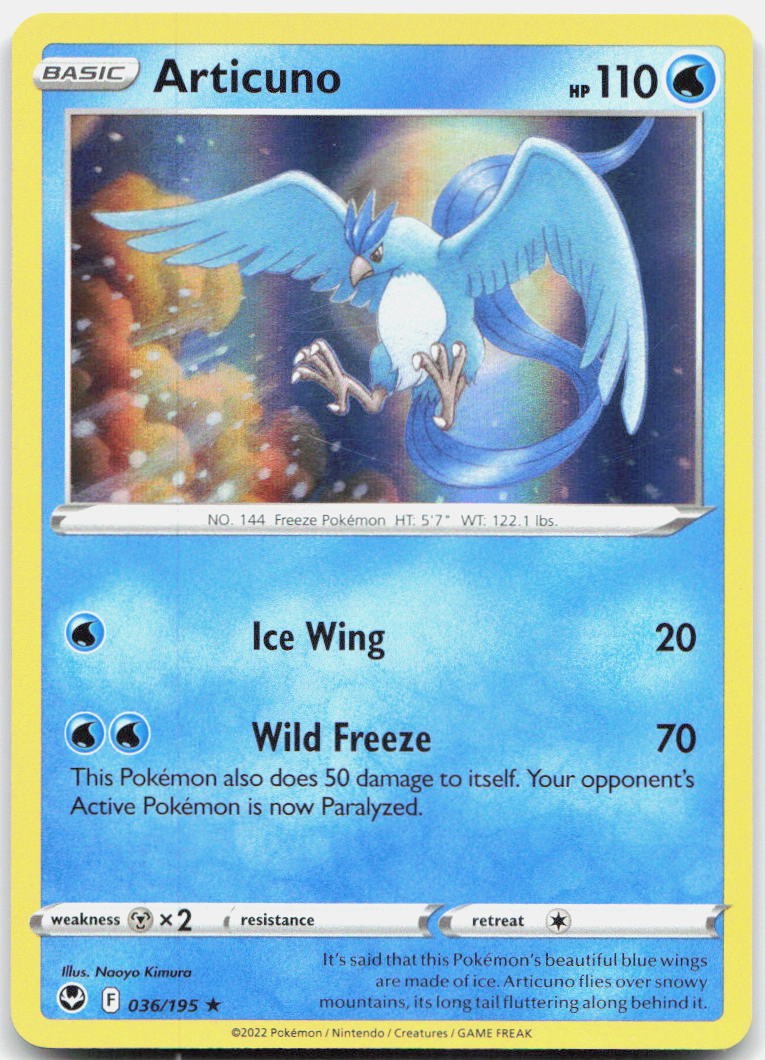Articuno 036/195 Holo Rare Silver Tempest Pokemon Near Mint