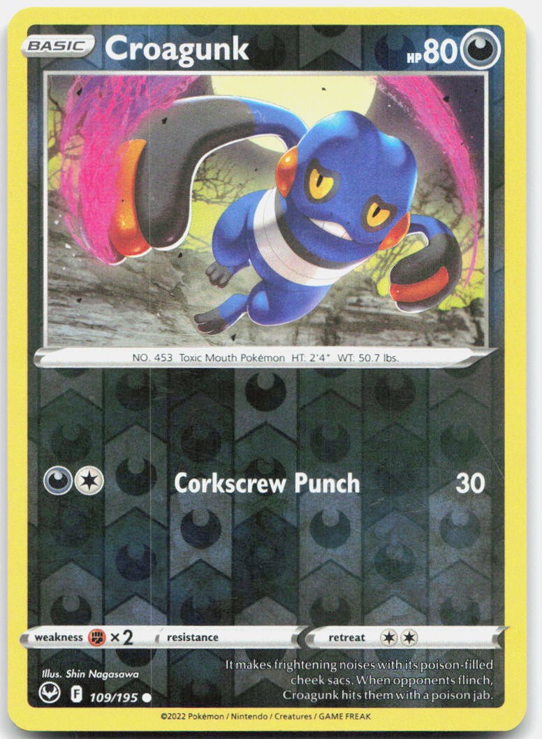 Croagunk 109/195 Common Silver Tempest Pokemon Reverse Holo Near Mint
