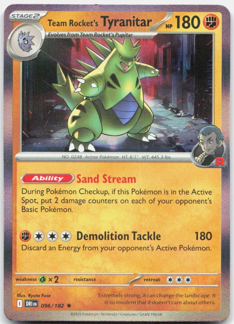 Team Rocket's Tyranitar 096/182 Rare Destined Rivals Pokemon Holo Near Mint