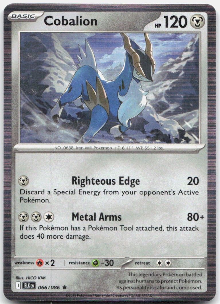 Cobalion 066/086 Holo Rare Black Bolt Pokemon Near Mint