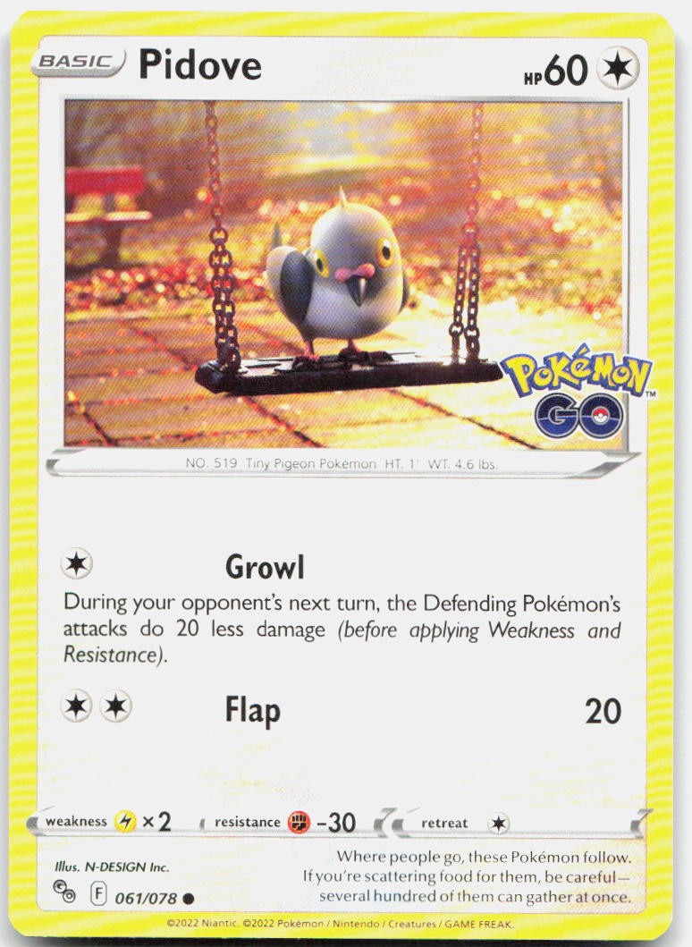 Pidove 061/078 Common Pokemon GO Pokemon Near Mint