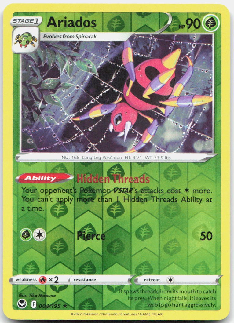 Ariados 004/195 Rare Silver Tempest Pokemon Reverse Holo Near Mint