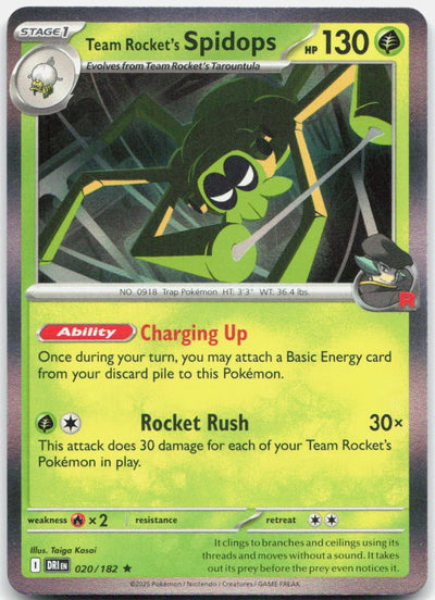 Team Rocket's Spidops 020/182 Rare Destined Rivals Pokemon Reverse Holo NM